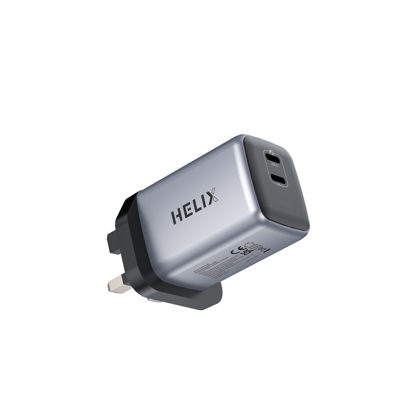 HELIX 45W Ultra Fast GaN PD Dual USB-C Wall Charger – Metallic Grey