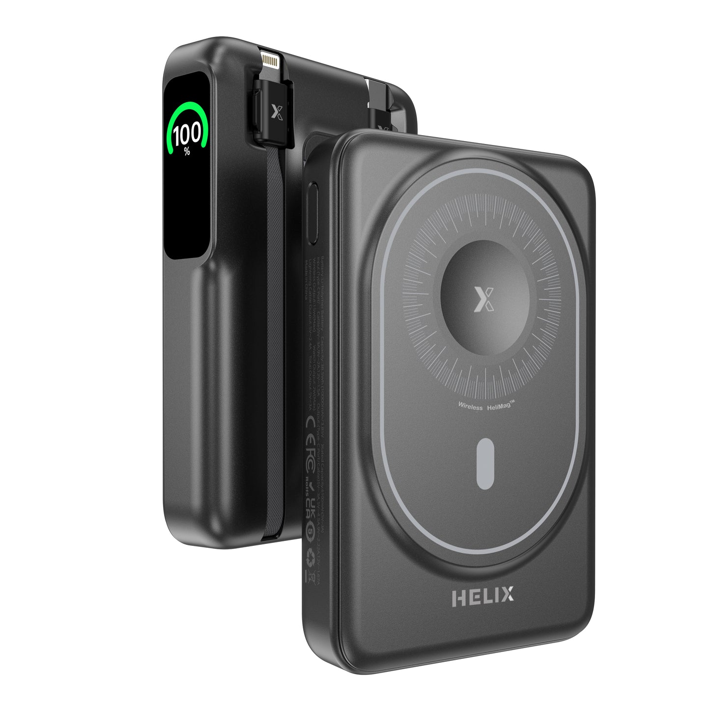 HELIX 10,000mAh 5-in-1 MagSafe Power Bank – Built-in Cables, Apple Watch Charger, OLED Display & Kickstand HELIMAG-10