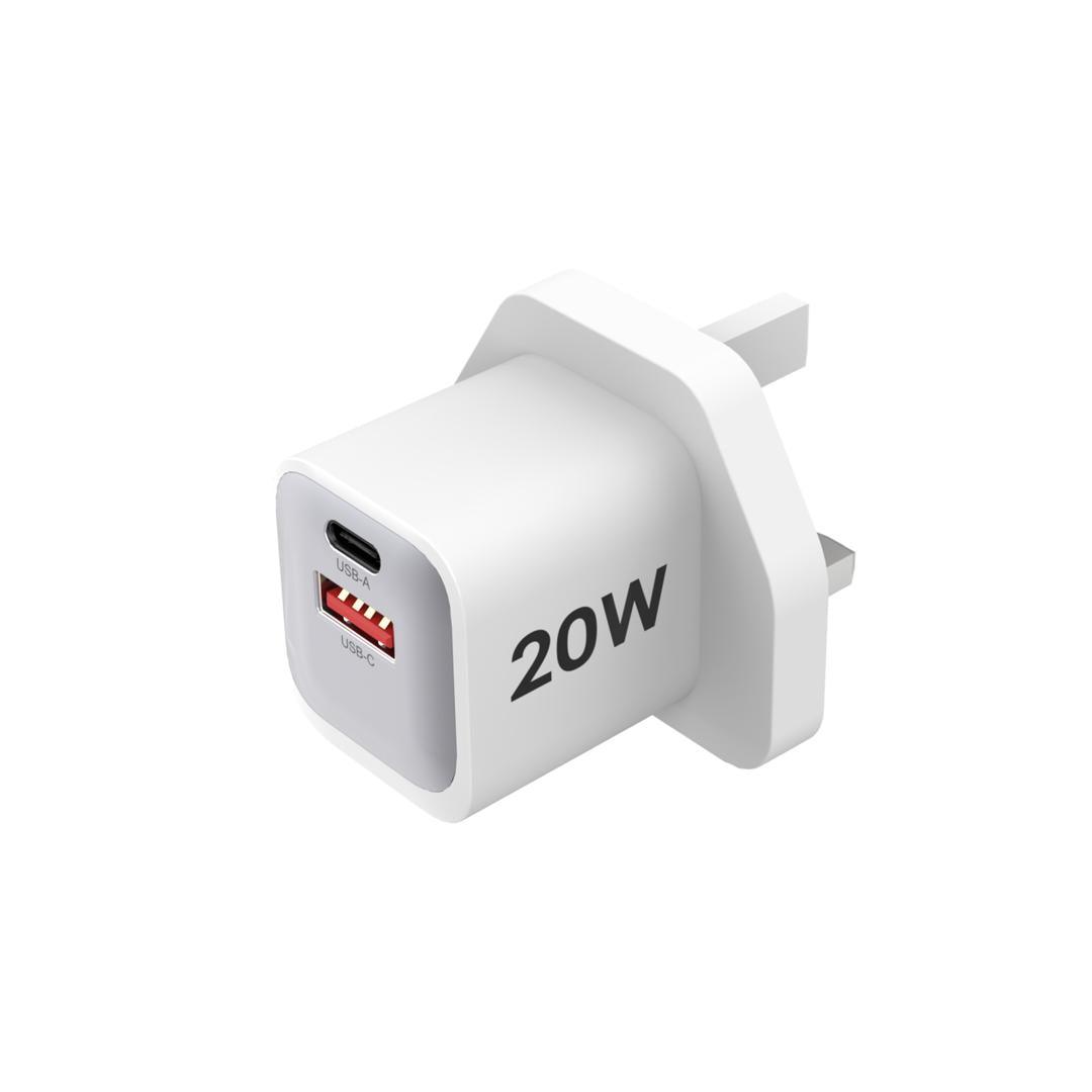HELIX 20W Ultra Fast Compact Duo Port PD USB-C & QC USB-A Wall Charger - POWERPRO-20
