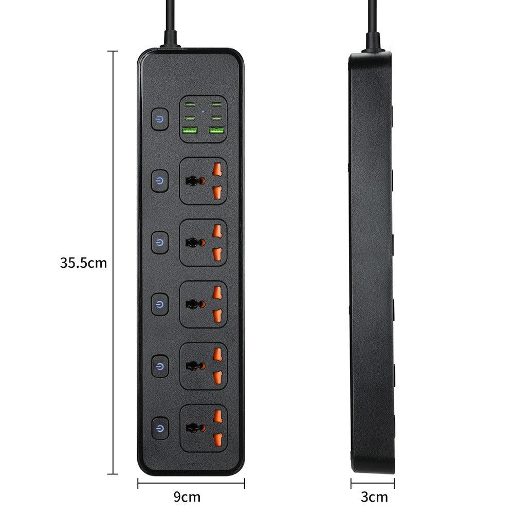 HELIX Wall Extension Socket with PD30 USB-C – 5 Sockets, 4 Type-C & 2 USB Ports, Fireproof Material, 2M Cable – 3250W Power HELISOCKET