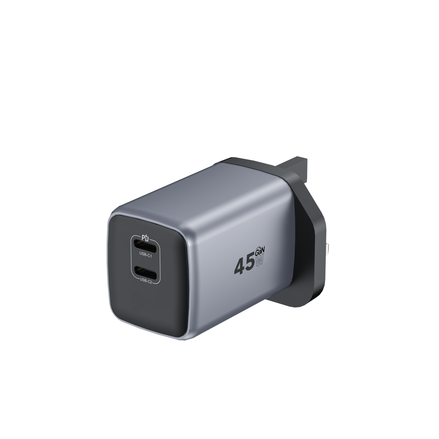 HELIX 45W Ultra Fast GaN PD Dual USB-C Wall Charger – Metallic Grey