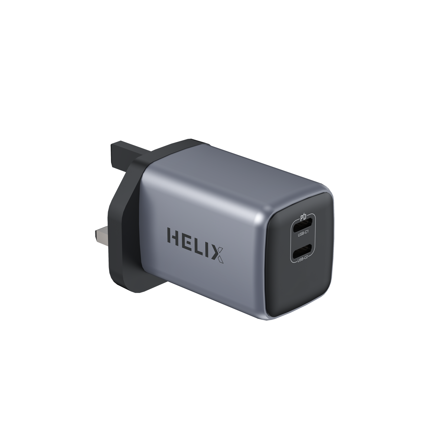 HELIX 45W Ultra Fast GaN PD Dual USB-C Wall Charger – Metallic Grey