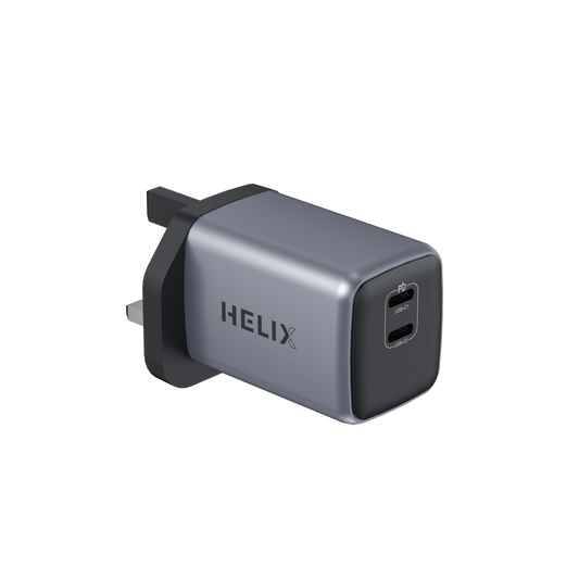 HELIX 45W Ultra Fast GaN PD Dual USB-C Wall Charger – Metallic Grey