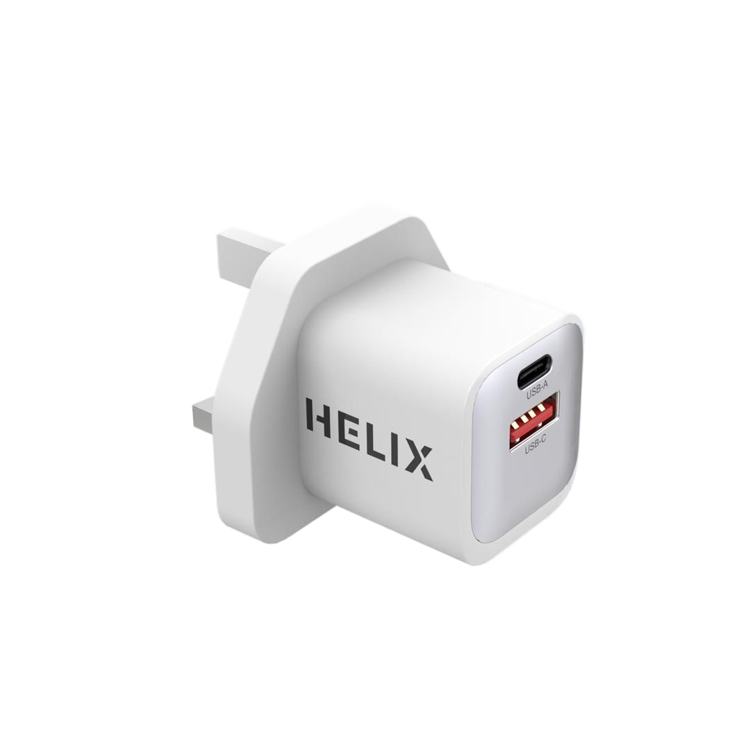 HELIX 20W Ultra Fast Compact Duo Port PD USB-C & QC USB-A Wall Charger - POWERPRO-20