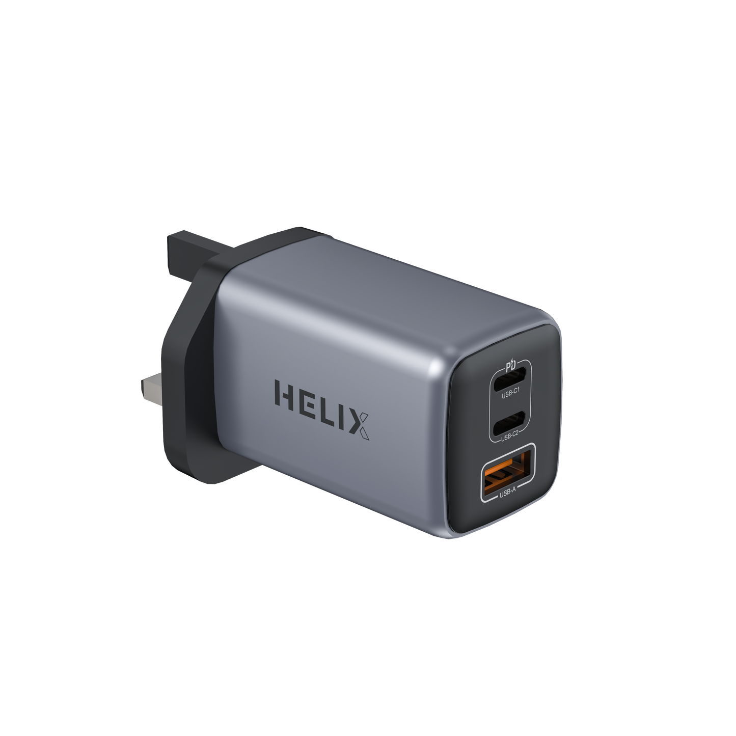 HELIX 65W Ultra Fast GaN PD USB-C + QC USB-A Wall Charger – Metallic Grey