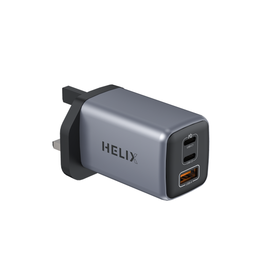 HELIX 65W Ultra Fast GaN PD USB-C + QC USB-A Wall Charger – Metallic Grey