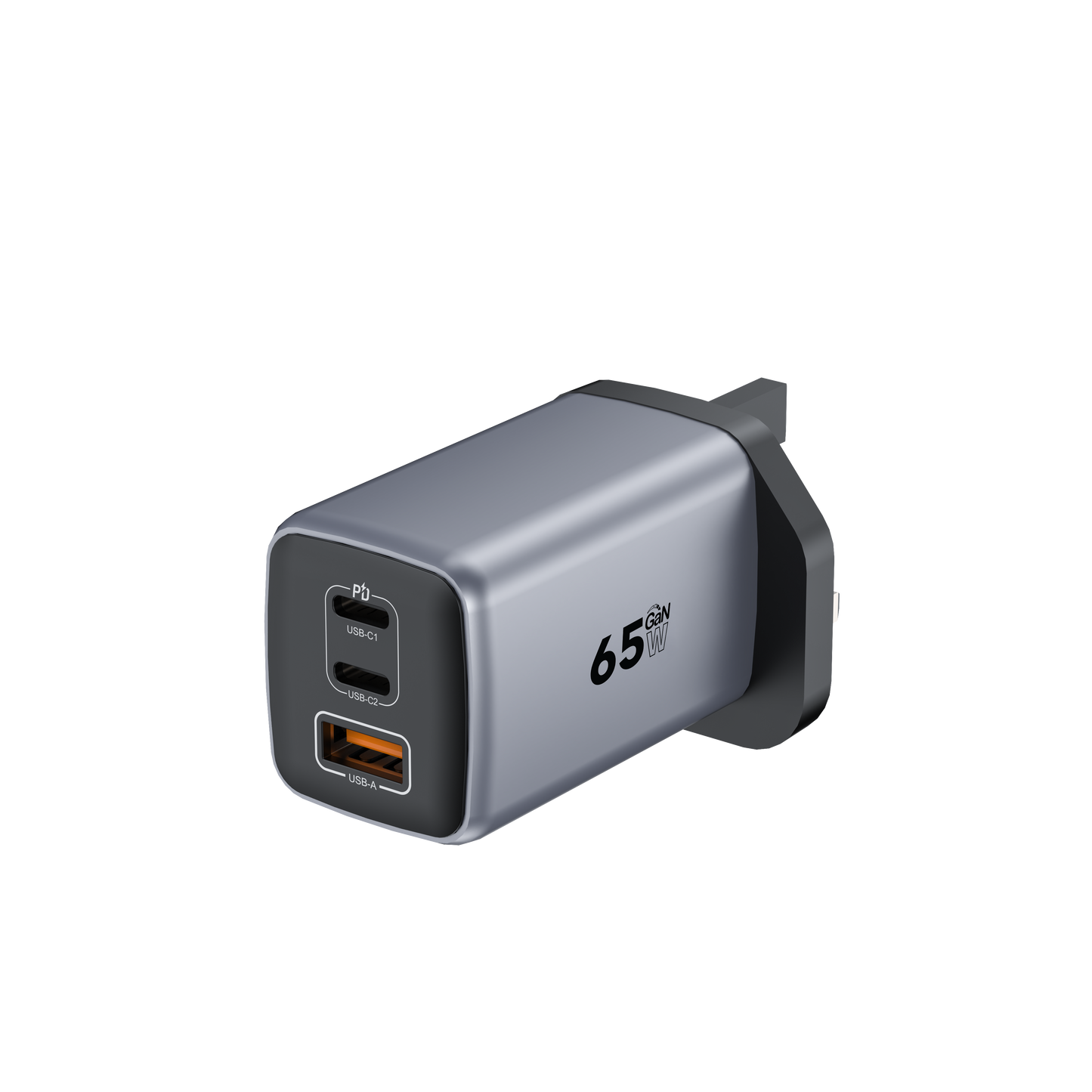 HELIX 65W Ultra Fast GaN PD USB-C + QC USB-A Wall Charger – Metallic Grey