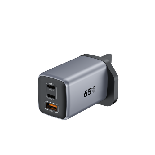 HELIX 65W Ultra Fast GaN PD USB-C + QC USB-A Wall Charger – Metallic Grey