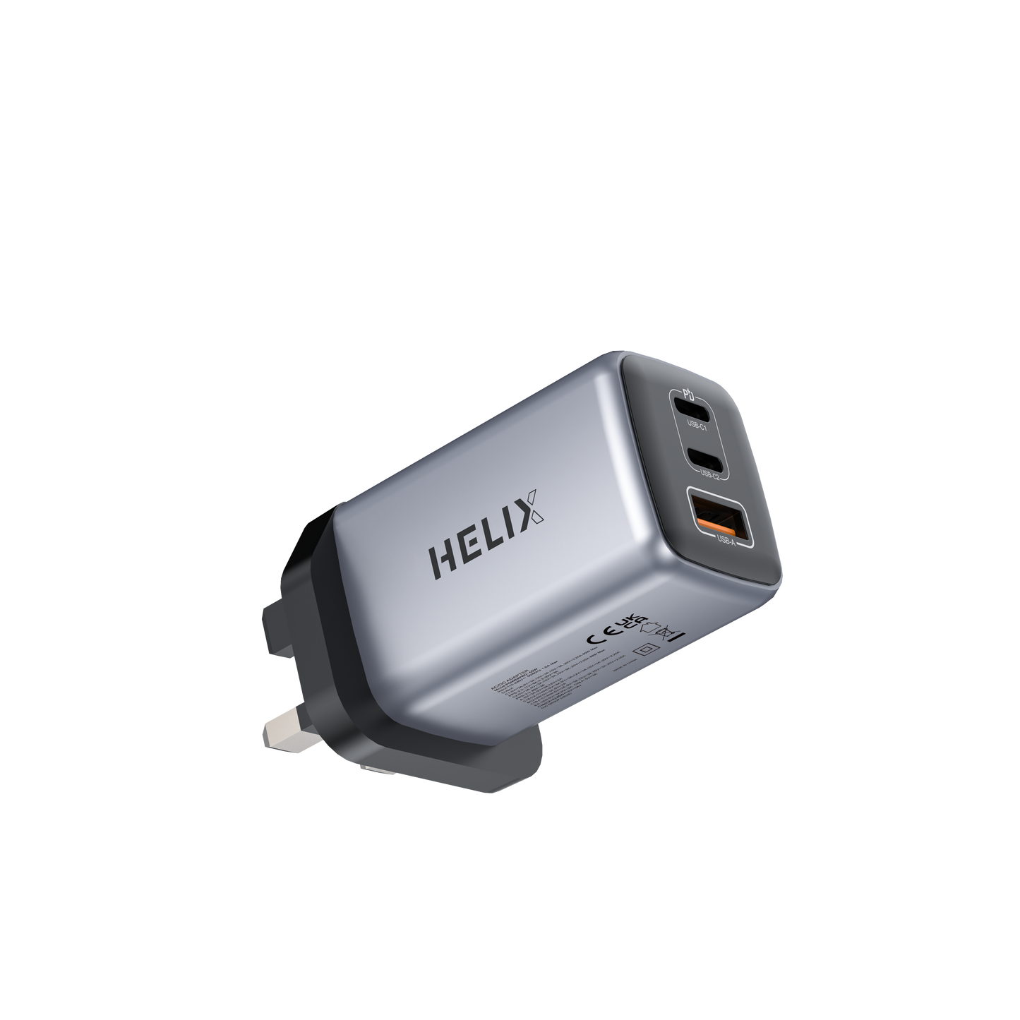HELIX 65W Ultra Fast GaN PD USB-C + QC USB-A Wall Charger – Metallic Grey