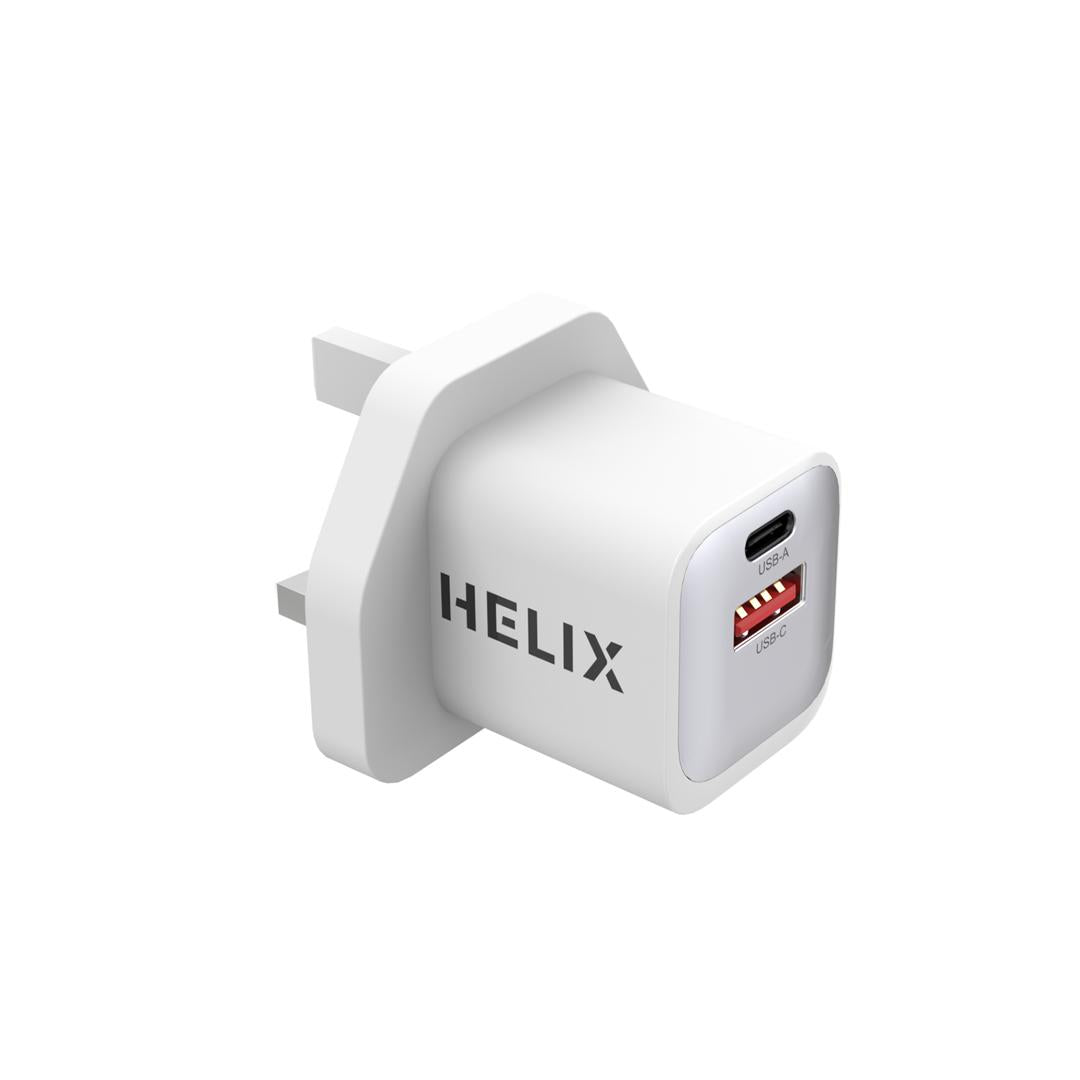 HELIX 20W Ultra Fast Compact Duo Port PD USB-C & QC USB-A Wall Charger - POWERPRO-20