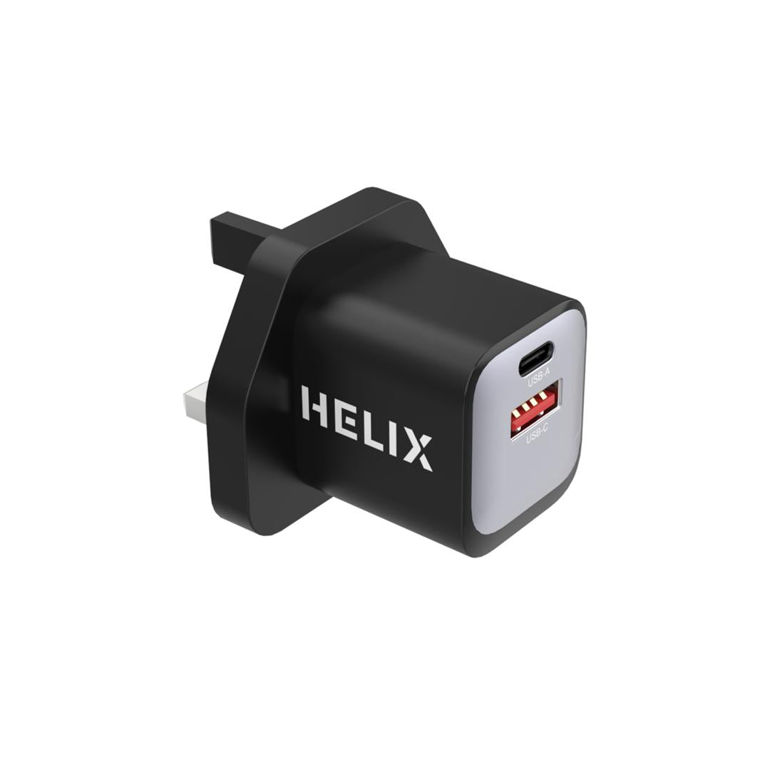 HELIX 20W Ultra Fast Compact Duo Port PD USB-C & QC USB-A Wall Charger - POWERPRO-20