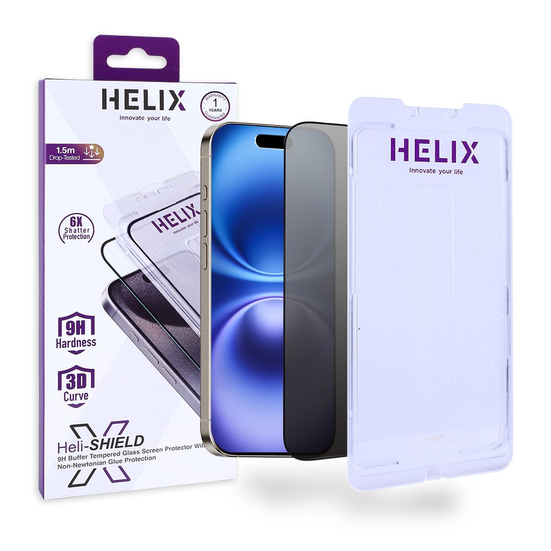 HELIX iPhone 16 Pro (6.3”) Clear/Privacy Ultra Buffer Case with Non-Newtonian Technology – Enhanced Protection and Auto Dust Removal Kit